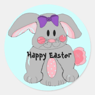 Grey Easter Bunny Classic Round Sticker