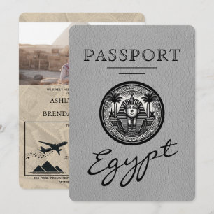 Grey Egypt Passport Wedding Invitation