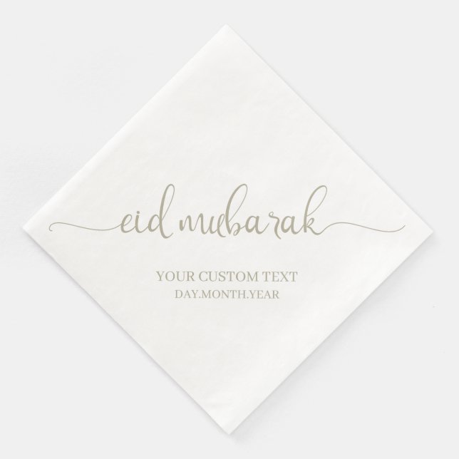 Grey Eid Mubarak Calligraphy Custom Paper Dinner Napkins (Corner)