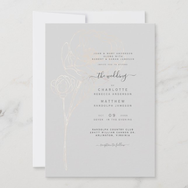 Grey Elegant Both Sets Parents Wedding Invitation (Front)