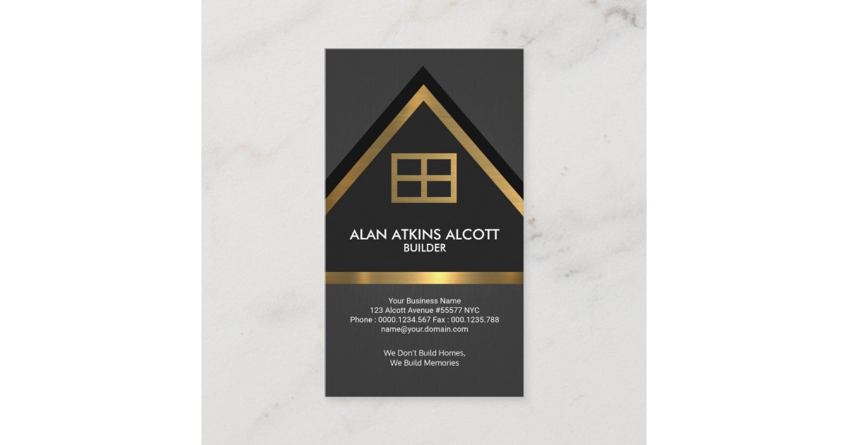 Grey Elegant Faux Gold Home Builder Construction Business Card | Zazzle