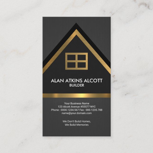 Grey Elegant Faux Gold Home Builder Construction Business Card (Front)