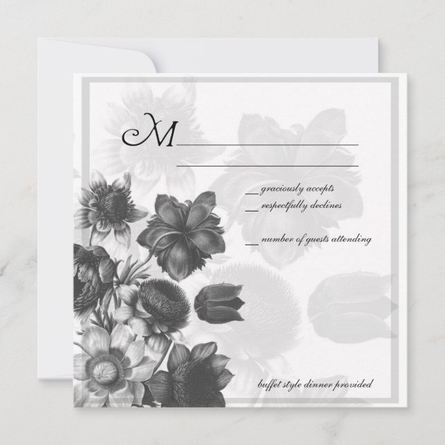 Grey Elegant Flower Wedding RSVP Cards (Front)
