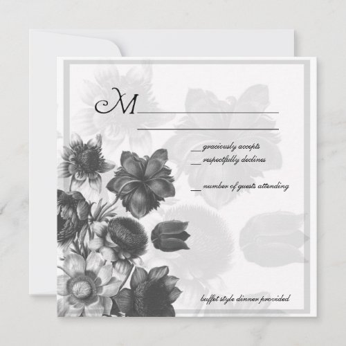 Grey Elegant Flower Wedding RSVP Cards