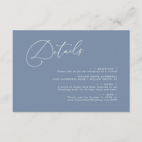 Grey Elegant Minimalist Script Wedding details  Enclosure Card