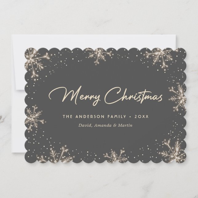 Grey Elegant Modern Snowflake Christmas Card (Front)