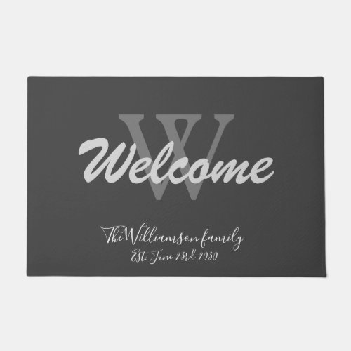 Grey Elegant Monogram Name Cool Wedding Welcome  Doormat