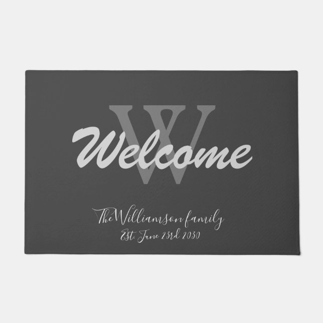 Grey Elegant Monogram Name Cool Wedding Welcome  Doormat (Front)