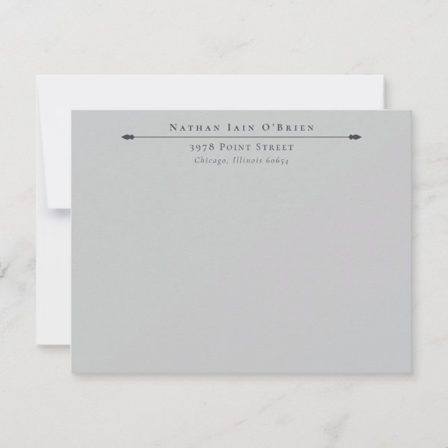 Grey Elegant Personalized With Name Address Note Card (Front)