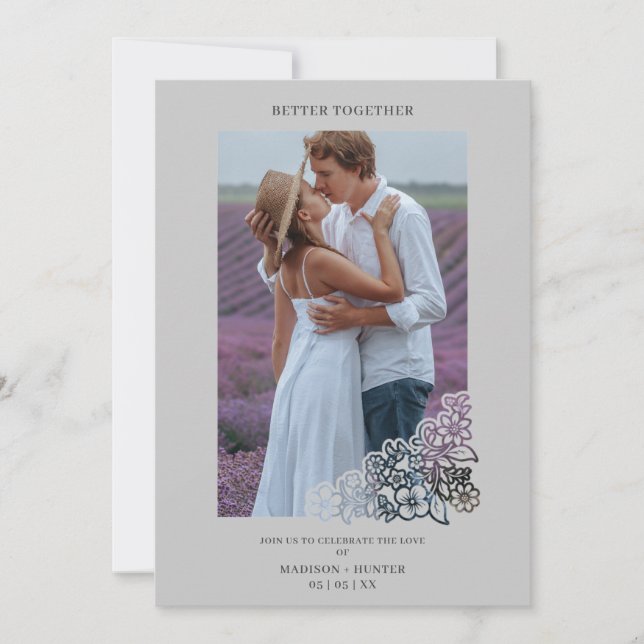 Grey Elegant Photo Botanical Frame Wedding (Front)