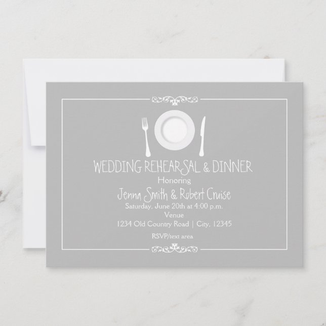 Grey Elegant Wedding Rehearsal Dinner Invitation (Front)