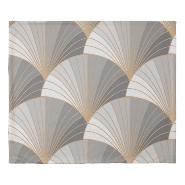 Grey elements with gold outline. seamless pattern. duvet cover (Front)