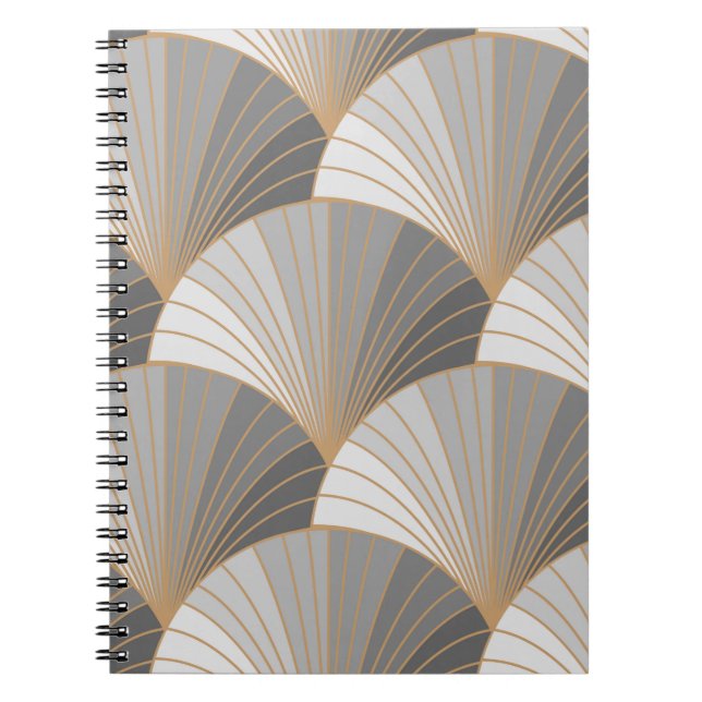 Grey elements with gold outline. seamless pattern. notebook (Front)