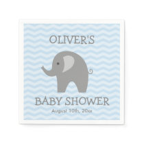 Grey elephant and blue chevron baby shower napkins