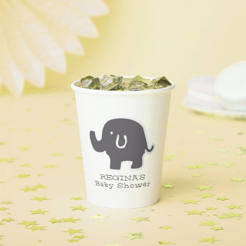 Grey Elephant Baby Shower Custom Name Paper Cups by macdesigns1 at Zazzle