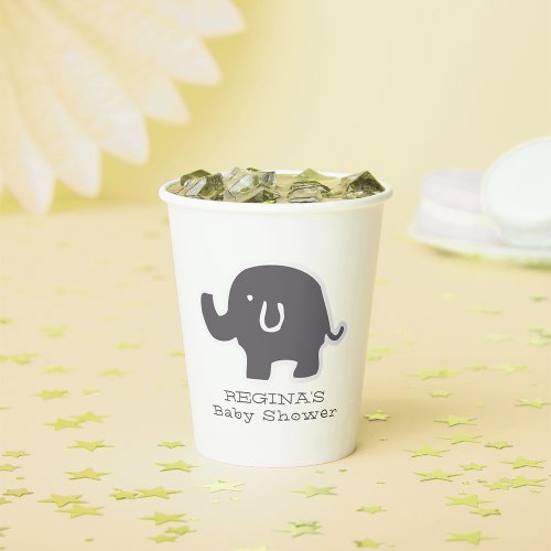 Grey Elephant Baby Shower Custom Name Paper Cups