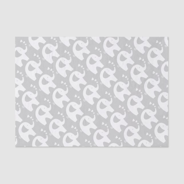 Grey elephant baby shower gift tissue paper (Front)
