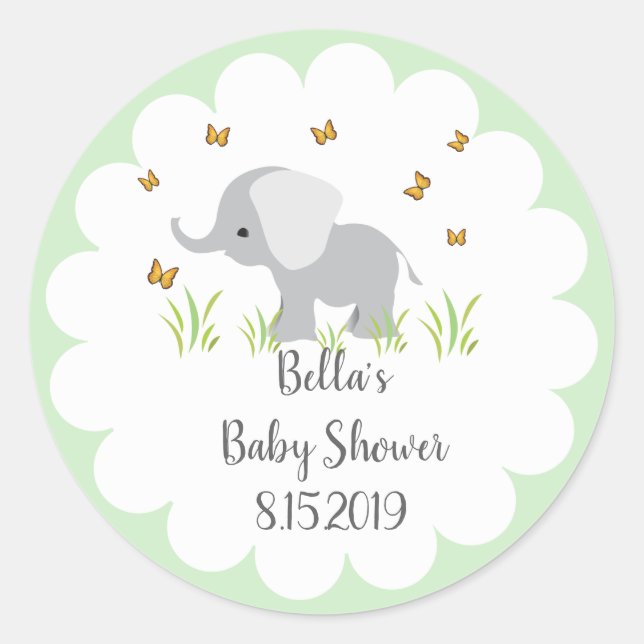 Grey Elephant Baby Shower Sticker (Front)