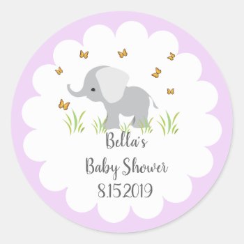 Grey Elephant Baby Shower Sticker by FancyMeWedding at Zazzle