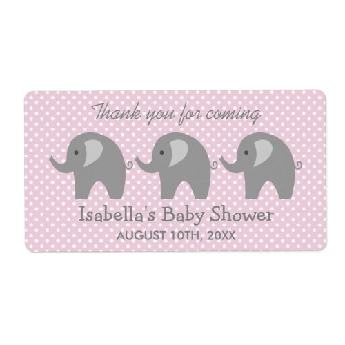 Grey elephant baby shower water bottle stickers