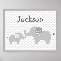 Grey Elephant Chevron Nursery Wall Art Print