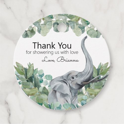 Grey Elephant Greenery Baby Shower Thank You Favor Tags