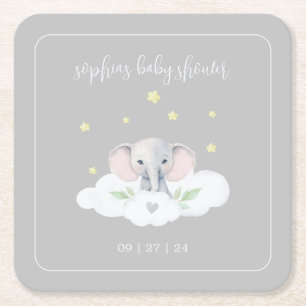 Grey Elephant Little Peanut Baby Shower Tableware Square Paper Coaster