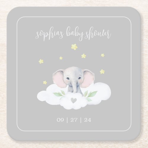 Grey Elephant Little Peanut Baby Shower Tableware Square Paper Coaster