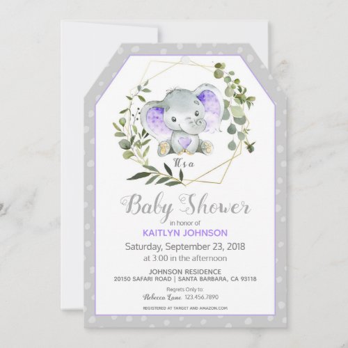 Grey Elephant Modern Baby Shower Invitation