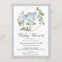 Grey Elephant Modern Baby Shower Invitation