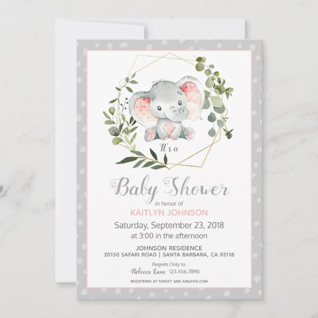 Grey Elephant Modern Baby Shower Invitation (Front)