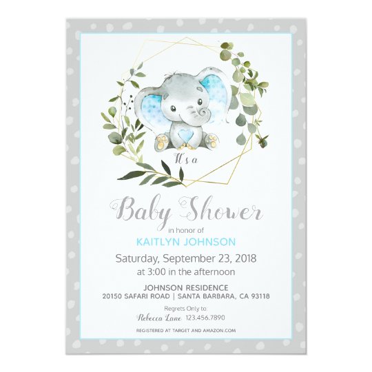Grey Elephant Modern Baby Shower Invitation | Zazzle.com
