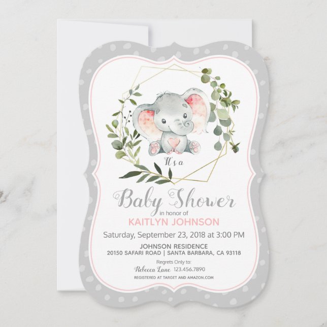 Grey Elephant Modern Baby Shower Invitation (Front)
