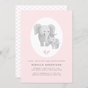 Grey elephant mother& baby boy shower pink invitation