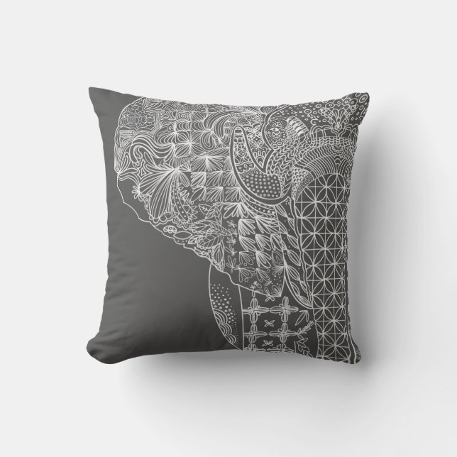 Grey Elephant Pattern Throw Pillo Pillow (Front)