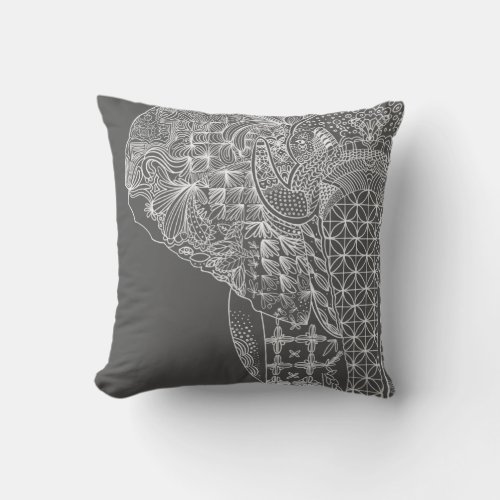 Grey Elephant Pattern Throw Pillo Throw Pillow