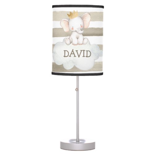 Grey Elephant Watercolor Nursery Baby Name Custom Table Lamp