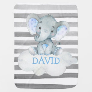 Grey Elephant Watercolor ZOO Baby Name Cute Baby Blanket