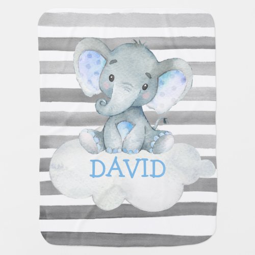 Grey Elephant Watercolor ZOO Baby Name Cute Baby Blanket