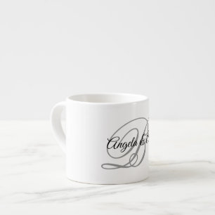 Grey Fancy Calligraphy Script Monogram Espresso Cup