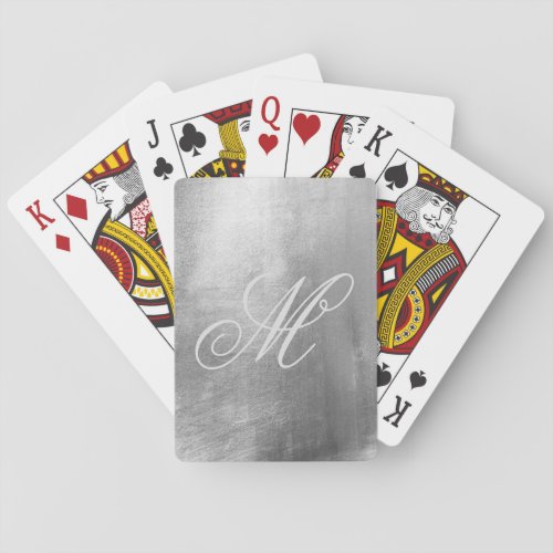 Grey Fancy Monogram Shiny Faux Silver Foil Playing Cards