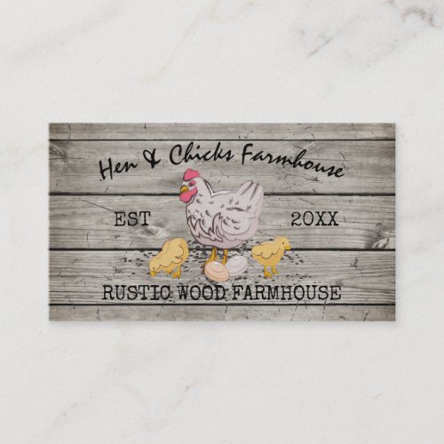 Grey Farmhouse Wooden Rustic Chicks Hen Business Card