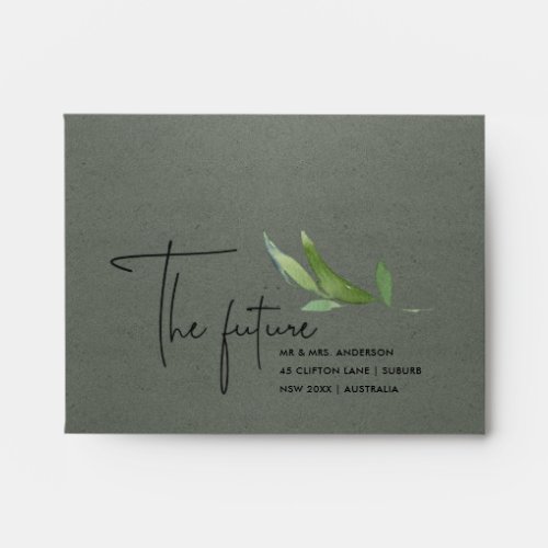 GREY FAUNA THE FUTURE MR  MRS RSVP RETURN ADDRESS ENVELOPE