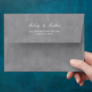 Grey Faux Velvet Texture Print Wedding Envelope