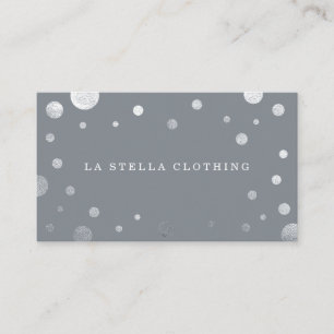 Grey Feminine Chic Silver Confetti Polka Dot Business Card