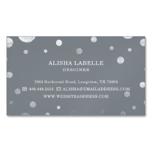 Grey Feminine Chic Silver Confetti Polka Dot Business Card Magnet