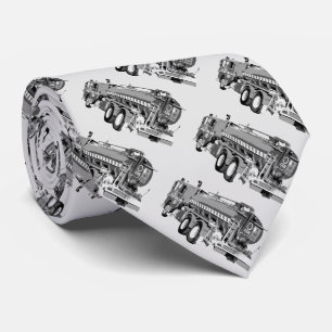 Grey Fire Truck Oil Paint Pattern, Neck Tie