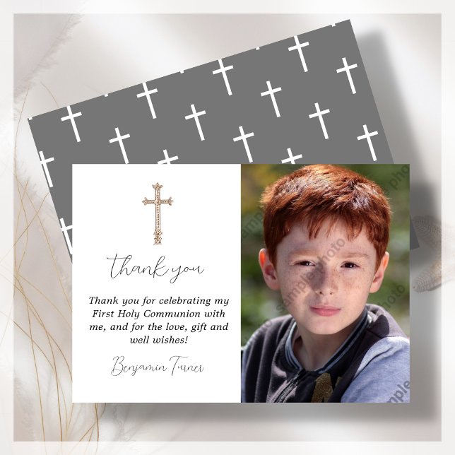 Grey First Holy Communion Thank You Card (Creator Uploaded)