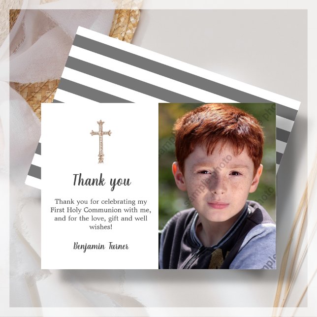 Grey First Holy Communion Thank You Card (Creator Uploaded)