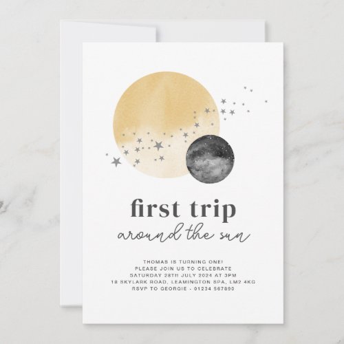 Grey First Trip Around The Sun Birthday Invitation